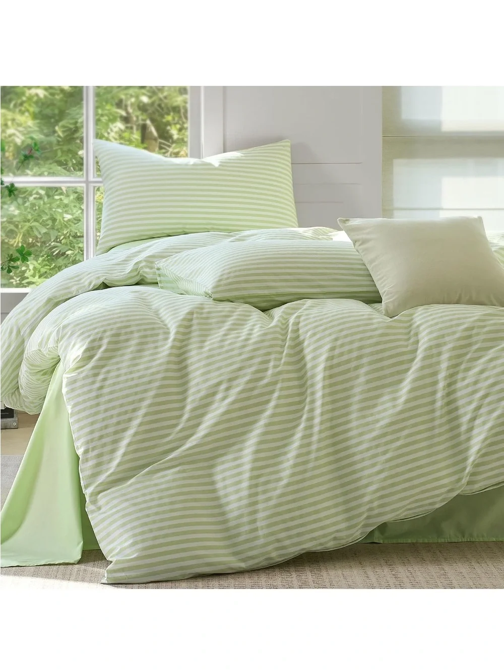 NEW JELLYMONI 100% Cotton Printed Striped Duvet Cover Set with Zipper & 8 ties